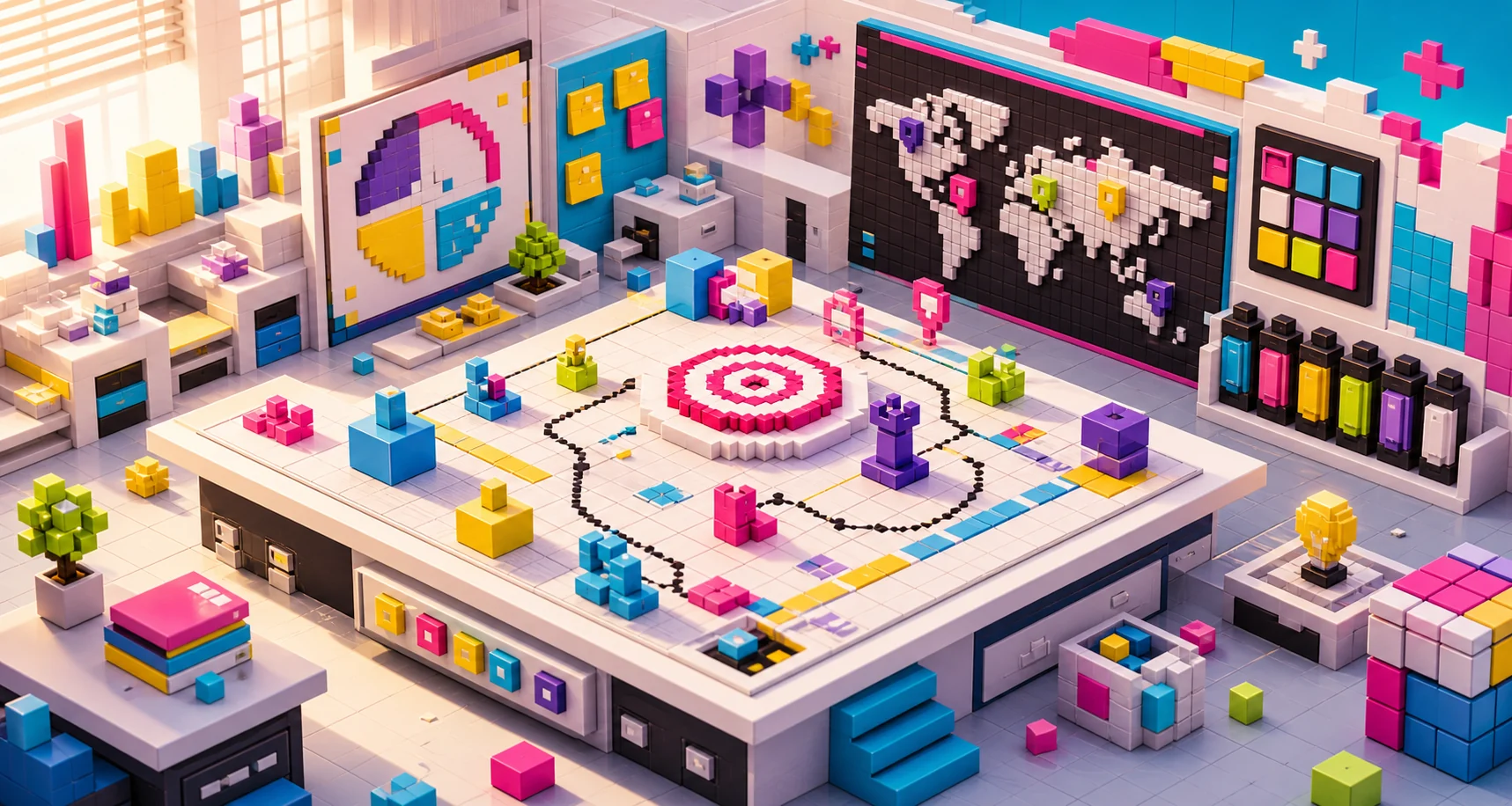 Pixel art brand strategy lab for creative marketing planning