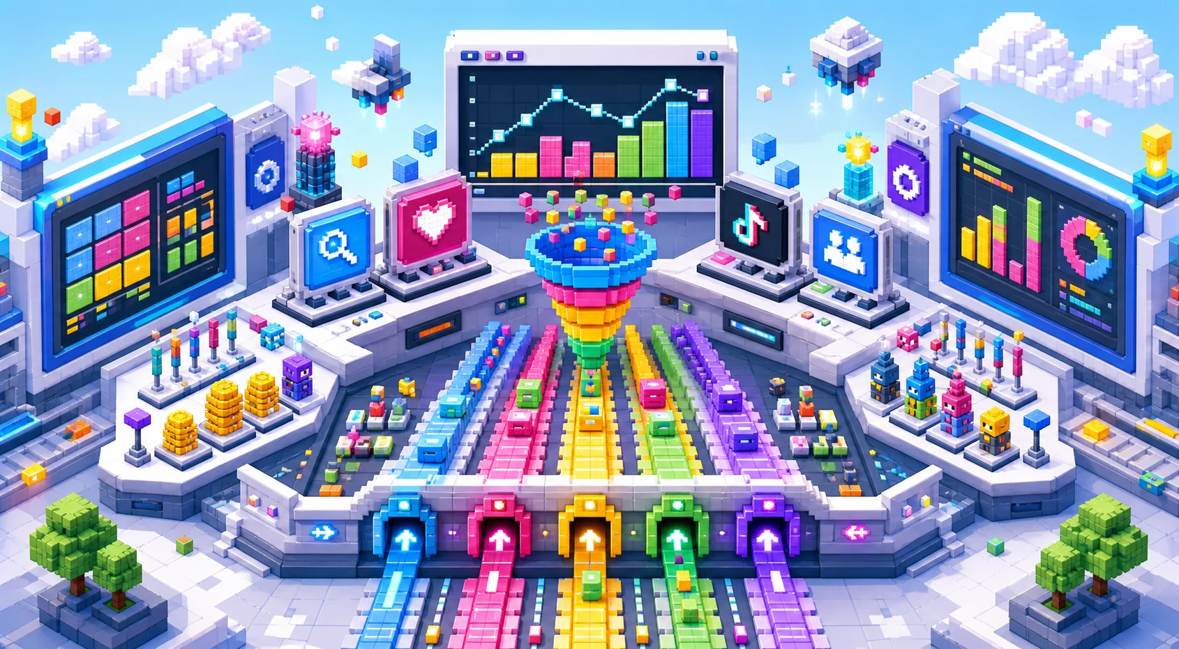 Performance campaign control room with analytics and campaign paths